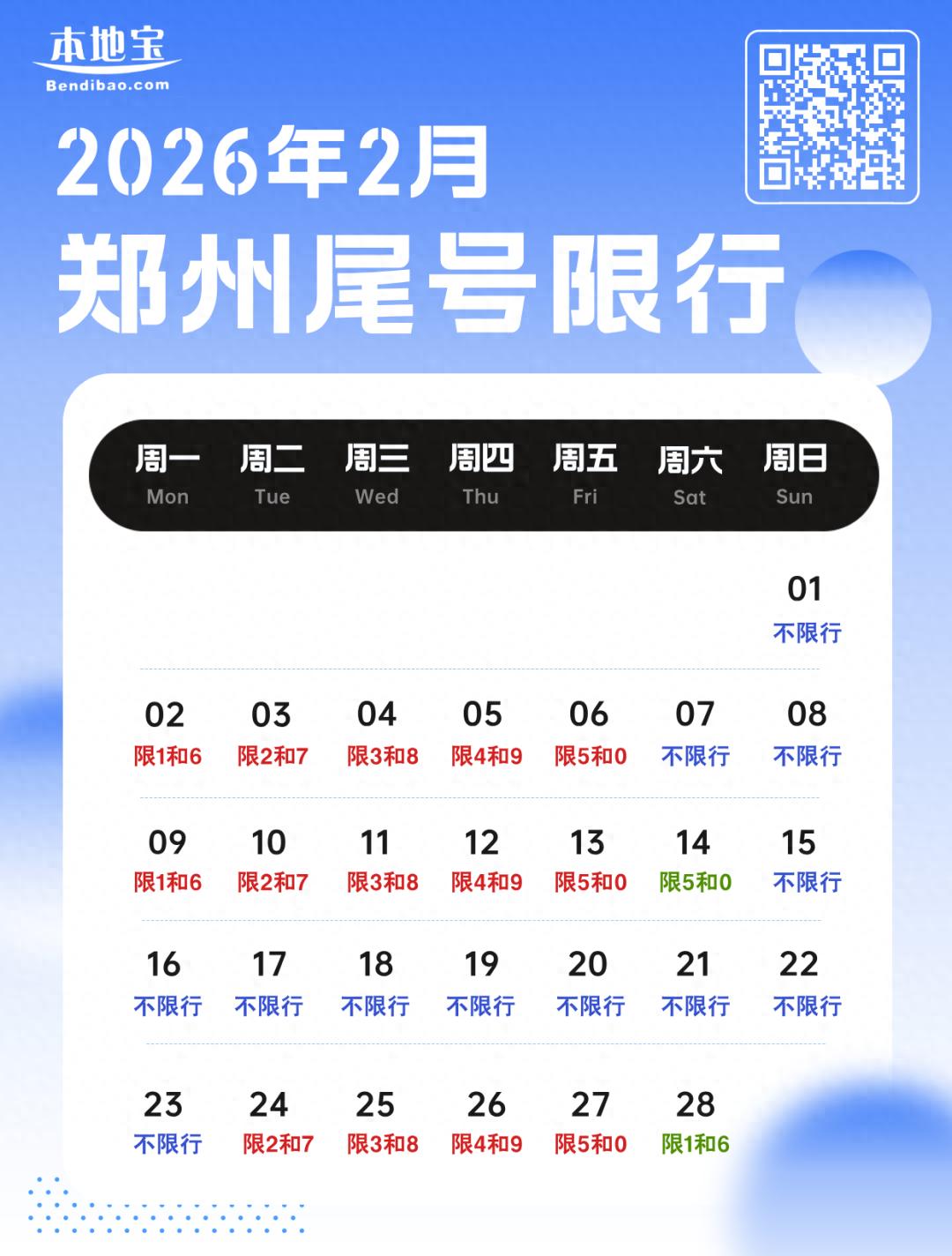 2026 年郑州春节调休限行尾号及高速免费时段、易堵路段